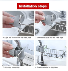 Stainless Steel Sink Sponge Holder with Adhesive Mount