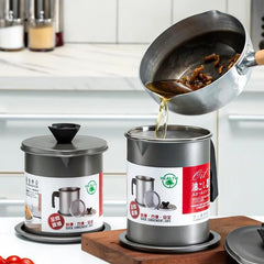 Stainless Steel Oil Filter Pot with Strainer and Lid