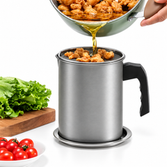 Stainless Steel Oil Filter Pot with Strainer and Lid